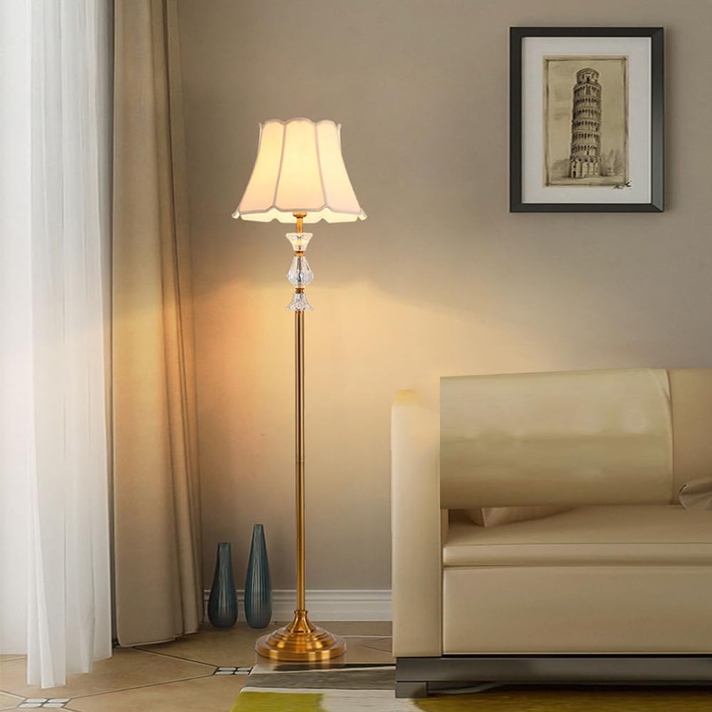 Lámpara de Pie Metal y Cristal Dorado E27 Casquillo Gordo Retro Pantalla de Tela Lámpara de Suelo Lectura Lámpara de noche redondo Con interruptor Creativo Salón, Habitación, Dormitorio Estudio