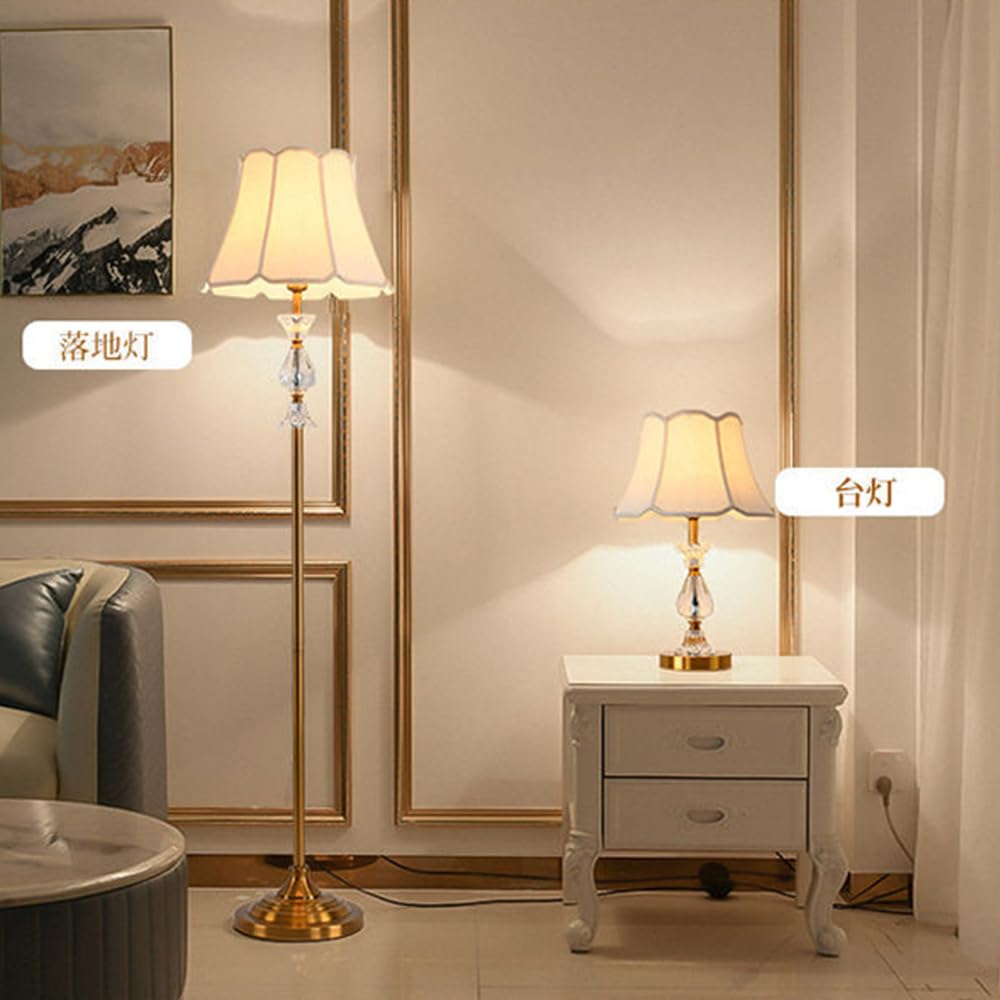 Lámpara de Pie Metal y Cristal Dorado E27 Casquillo Gordo Retro Pantalla de Tela Lámpara de Suelo Lectura Lámpara de noche redondo Con interruptor Creativo Salón, Habitación, Dormitorio Estudio