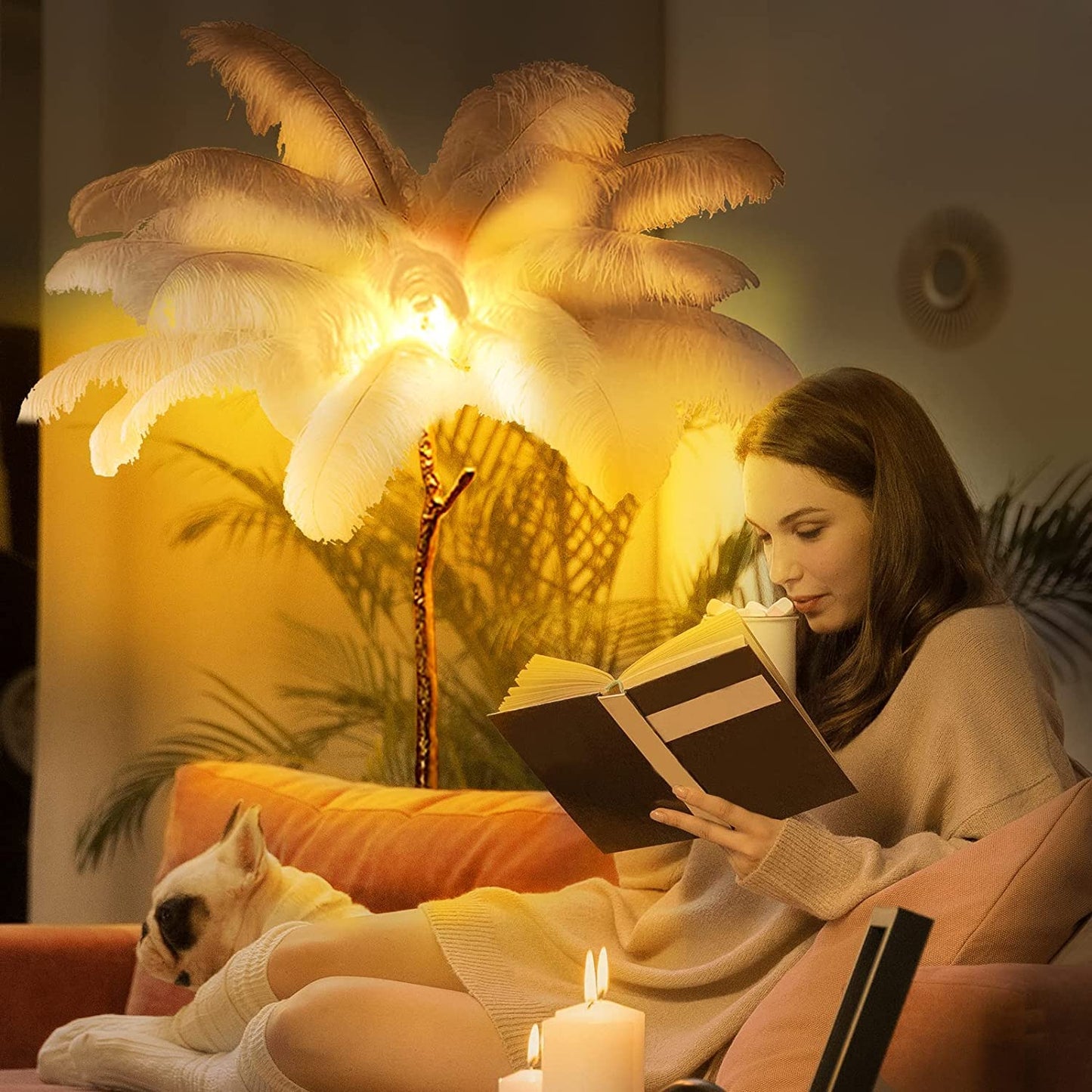 Lámpara de Pie de Plumas De Avestruz, Lámpara de Pie Regulable LED Moderna, Lámpara de Lectura de Dormitorio de Princesa Romántica, Lámpara de Esquina Alta para Sala de Estar y Oficina (120cm, Weiß)