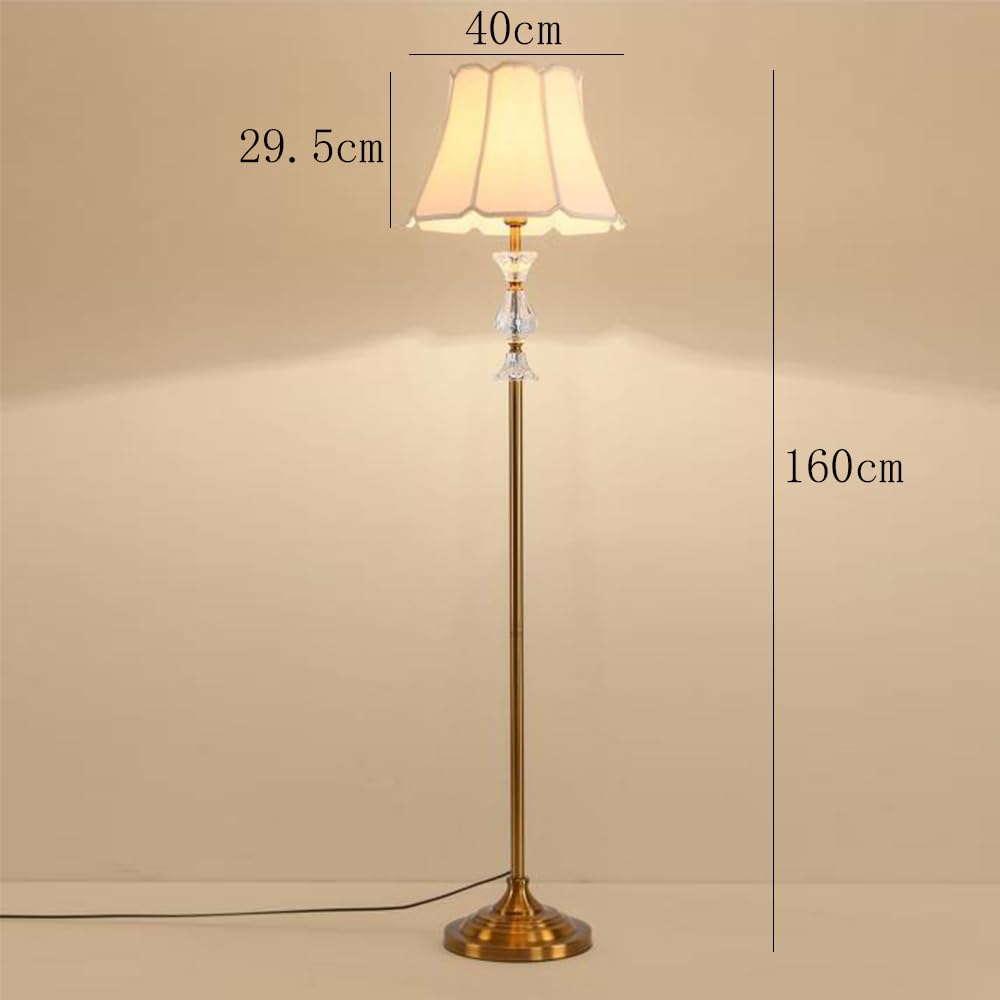 Lámpara de Pie Metal y Cristal Dorado E27 Casquillo Gordo Retro Pantalla de Tela Lámpara de Suelo Lectura Lámpara de noche redondo Con interruptor Creativo Salón, Habitación, Dormitorio Estudio