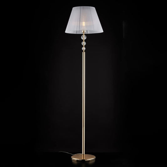Lámpara de pie de cristal transparente y oro brillante con pantalla de tela blanca clásica, 1 luz para pasillo, salón, comedor, dormitorio, bon-501