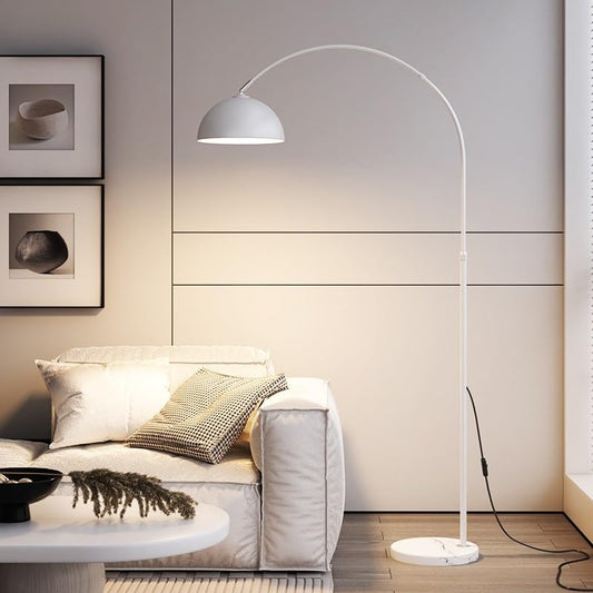 Retro Luz de Pie Lámpara De Pie Alta con Arco De Metal, Lámpara Alta Vintage con Pantalla Ajustable De 360°, Base De Mármol De Pie Lámpara de Piso para Salón (Color : White)