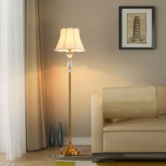 Lámpara de Pie Metal y Cristal Dorado E27 Casquillo Gordo Retro Pantalla de Tela Lámpara de Suelo Lectura Lámpara de noche redondo Con interruptor Creativo Salón, Habitación, Dormitorio Estudio