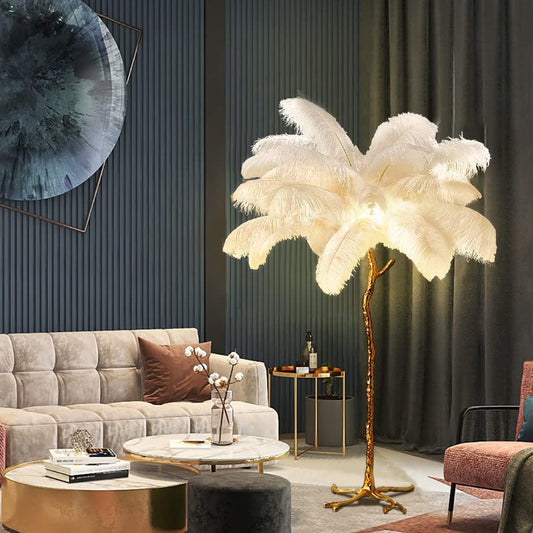Lámpara de Pie de Plumas De Avestruz, Lámpara de Pie Regulable LED Moderna, Lámpara de Lectura de Dormitorio de Princesa Romántica, Lámpara de Esquina Alta para Sala de Estar y Oficina (120cm, Weiß)