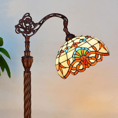Lámpara de pie vintage, Lámpara de lectura de piso estilo Tiffany, 1 luz de pie de vidrio manchado, lámpara de suelo con base de metal marrón antiguo para sala de estar Dormitorio Estudio,5