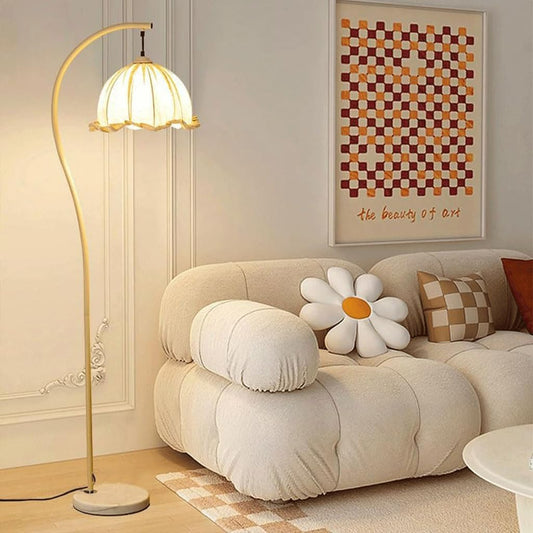 OZLMBERN Lámpara de pie Vintage para Sala de Estar, Dormitorio, mesita de Noche, lámpara de Escritorio Vertical, Estudio, salón de té, lámpara de pie de Tela con Flores