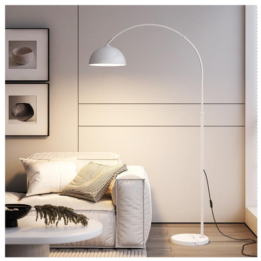 Retro Luz de Pie Lámpara De Pie Alta con Arco De Metal, Lámpara Alta Vintage con Pantalla Ajustable De 360°, Base De Mármol De Pie Lámpara de Piso para Salón (Color : White)