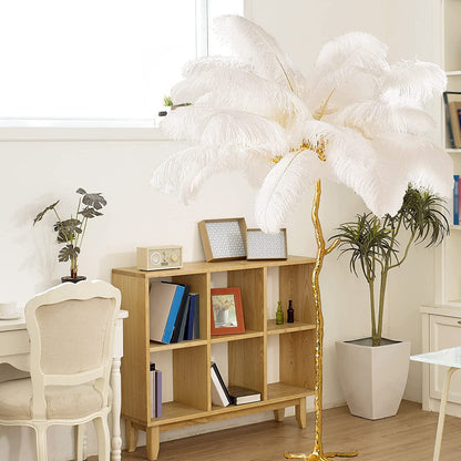 Lámpara de Pie de Plumas De Avestruz, Lámpara de Pie Regulable LED Moderna, Lámpara de Lectura de Dormitorio de Princesa Romántica, Lámpara de Esquina Alta para Sala de Estar y Oficina (120cm, Weiß)