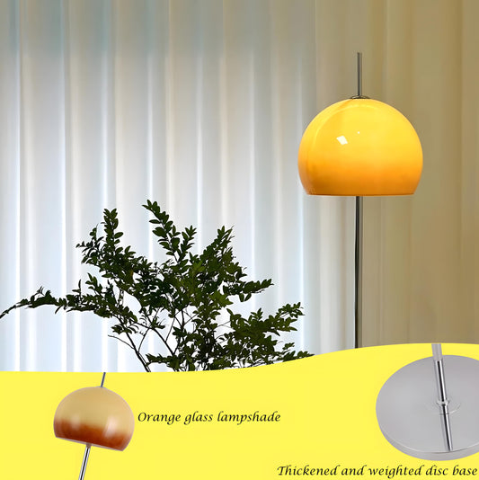 Lámpara de pie Moderna de Mediados de Siglo, Naranja, Alta, con Pantalla de Cristal en Forma de cúpula Naranja degradada, Poste Alto de Color Cromo para el Dormitorio del hogar.
